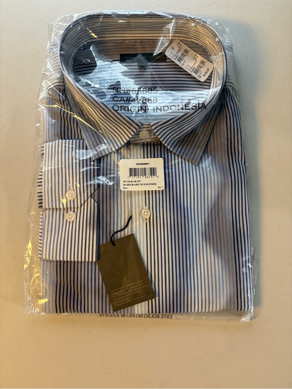 Men's Striped Dress Shirt - Blue & White Collared Shirt